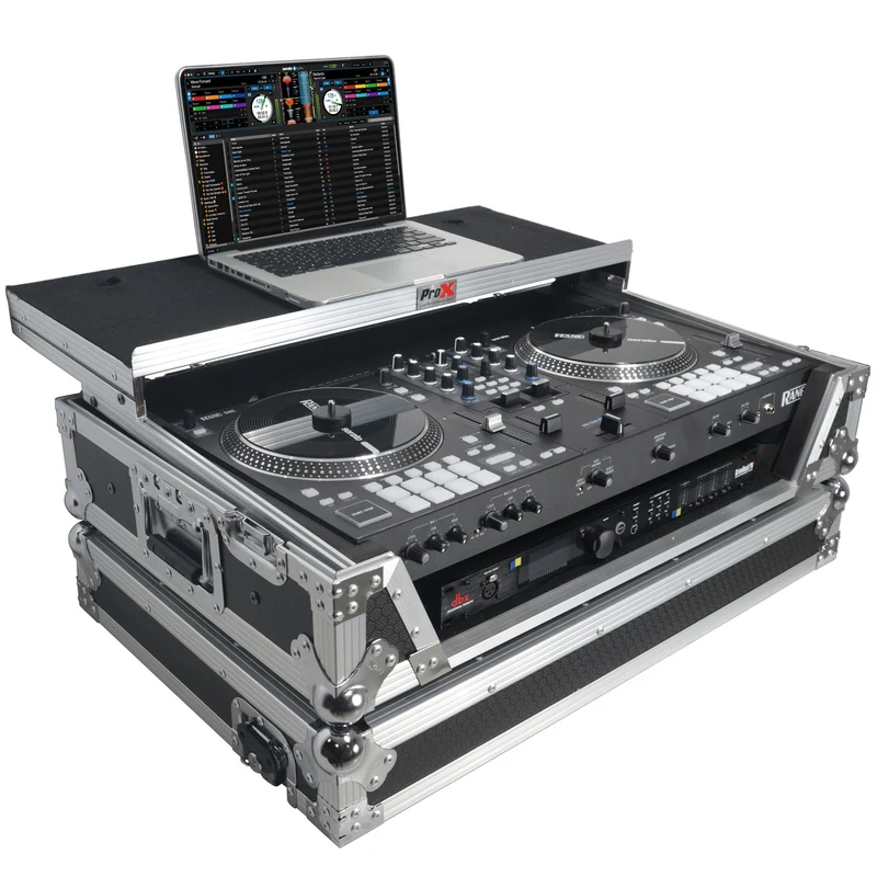 ProX Flight Case for Rane ONE DJ Controller With 1U Rack | Silver on Black | With Laptop Shelf