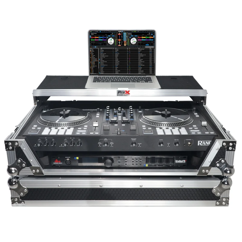 ProX Flight Case for Rane ONE DJ Controller With 1U Rack | Silver on Black | With Laptop Shelf