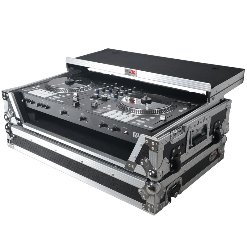 ProX Flight Case for Rane ONE DJ Controller With 1U Rack | Silver on Black | With Laptop Shelf