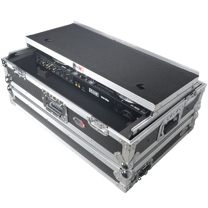 ProX Flight Case for Rane ONE DJ Controller With 1U Rack | Silver on Black | With Laptop Shelf