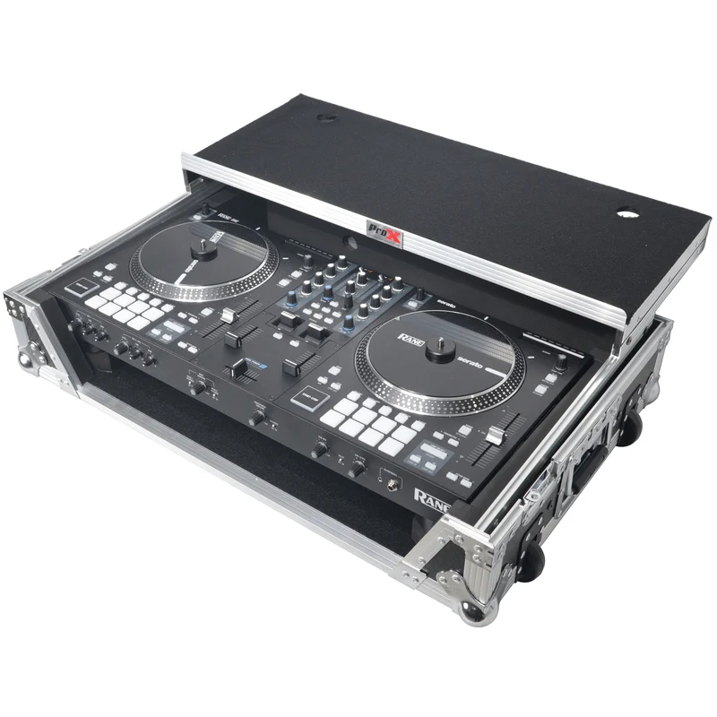 ProX Flight Case for Rane ONE DJ Controller With 1U Rack | Silver on Black | With Laptop Shelf