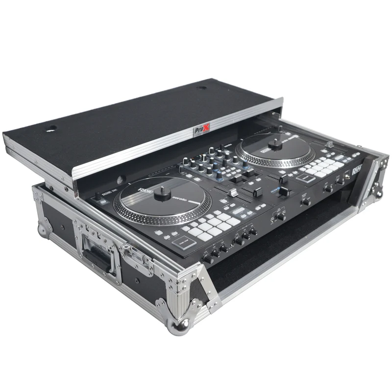 ProX Flight Case for Rane ONE DJ Controller With 1U Rack | Silver on Black | With Laptop Shelf