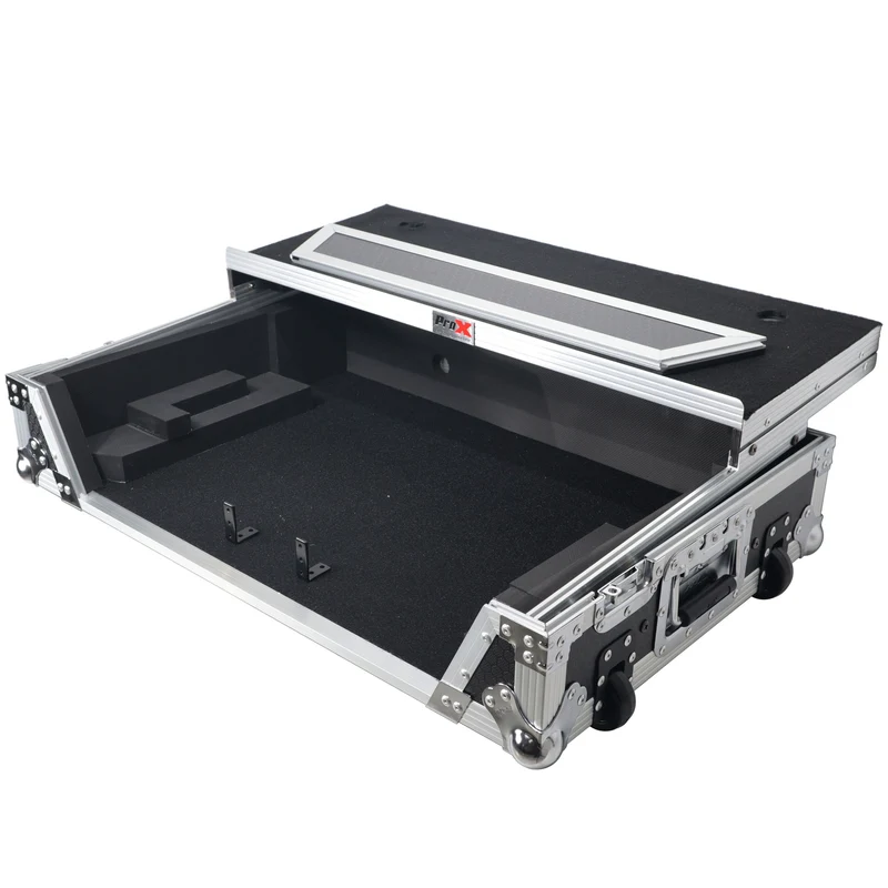 ProX Flight Case for Rane ONE DJ Controller With 1U Rack | Silver on Black | With Laptop Shelf