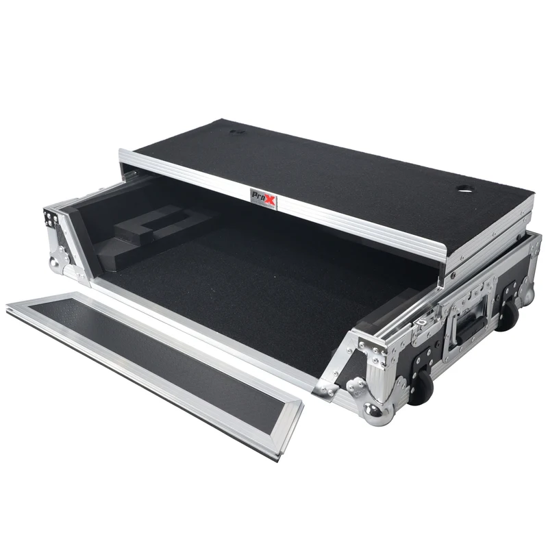 ProX Flight Case for Rane ONE DJ Controller With 1U Rack | Silver on Black | With Laptop Shelf