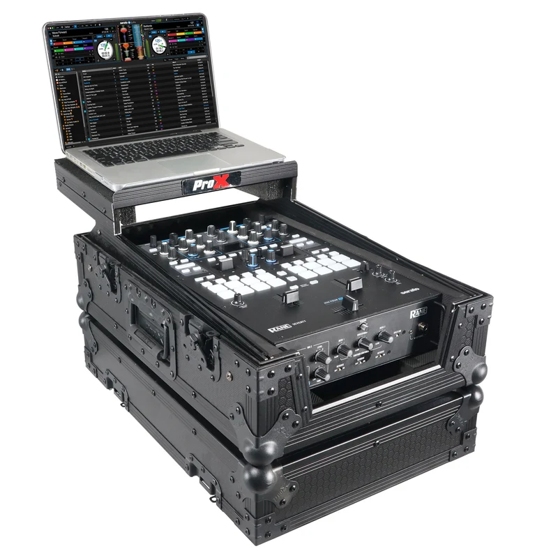 ProX Flight Case for Rane Seventy DJ Mixer Road Case | Black on Black | With Laptop Shelf