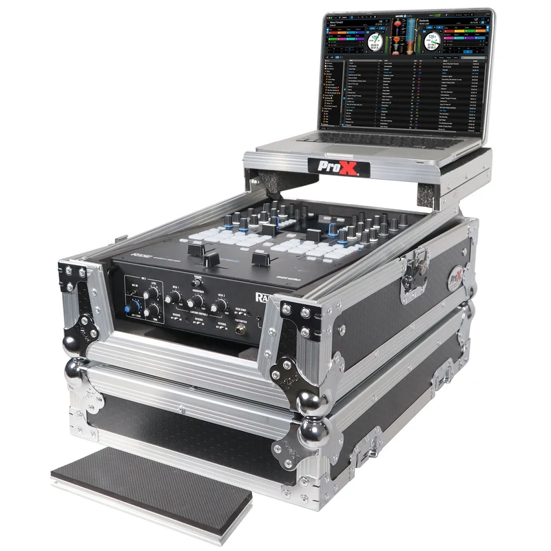 ProX Flight Case for Rane Seventy DJ Mixer Road Case | Silver on Black | With Laptop Shelf