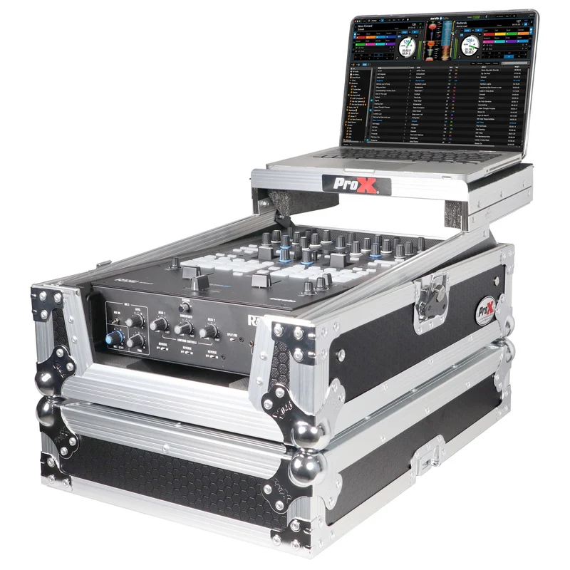 ProX Flight Case for Rane Seventy DJ Mixer Road Case | Silver on Black | With Laptop Shelf