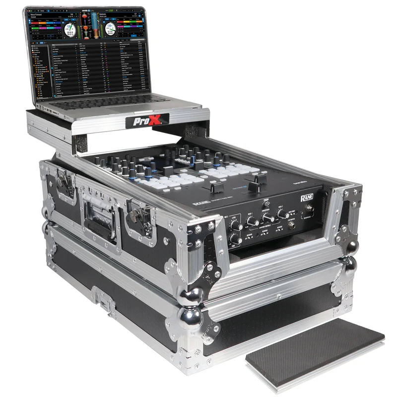 ProX Flight Case for Rane Seventy DJ Mixer Road Case | Silver on Black | With Laptop Shelf