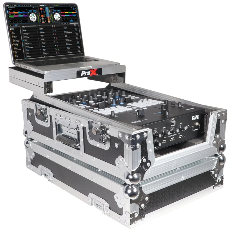 ProX Flight Case for Rane Seventy DJ Mixer Road Case | Silver on Black | With Laptop Shelf