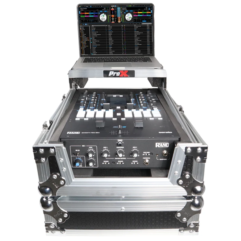 ProX Flight Case for Rane Seventy DJ Mixer Road Case | Silver on Black | With Laptop Shelf