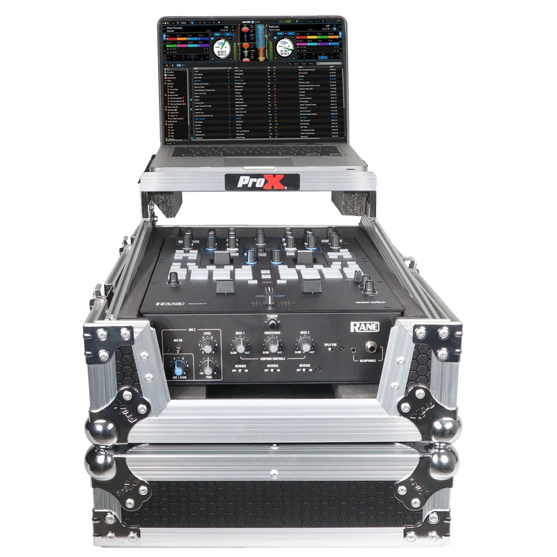 ProX Flight Case for Rane Seventy DJ Mixer Road Case | Silver on Black | With Laptop Shelf