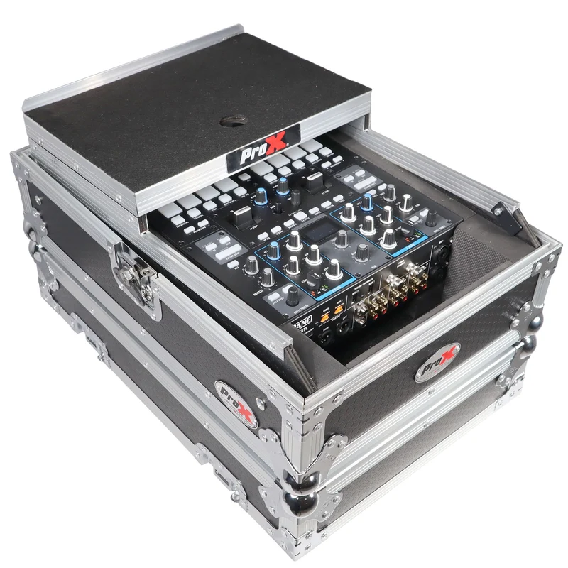 ProX Flight Case for Rane Seventy DJ Mixer Road Case | Silver on Black | With Laptop Shelf