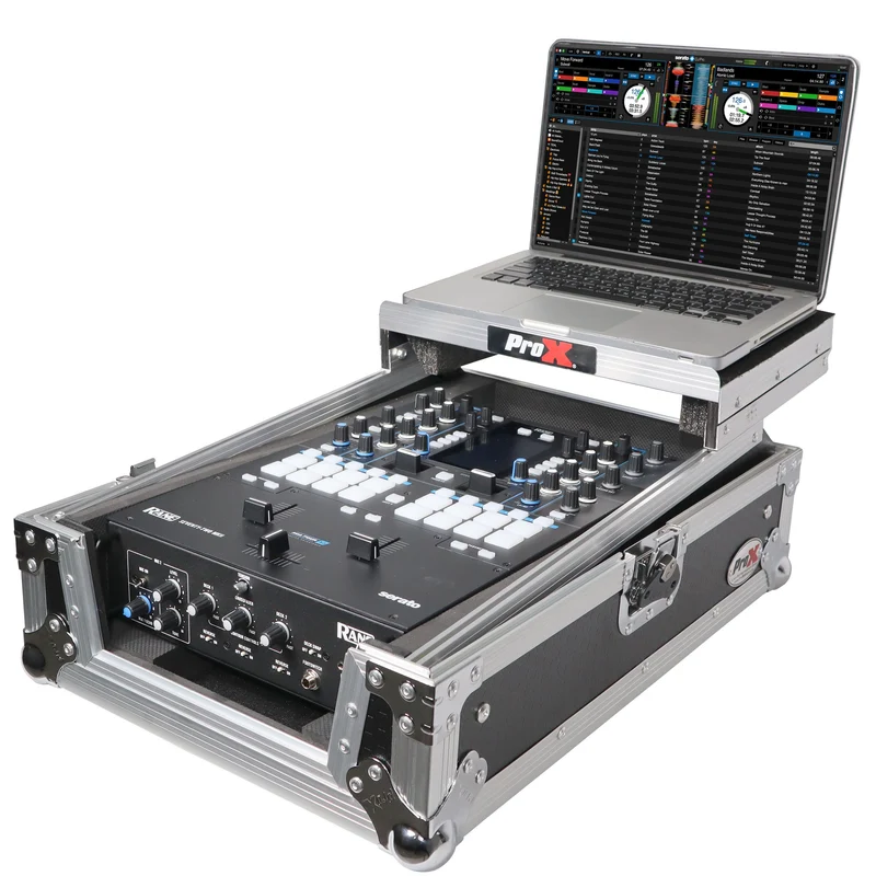 ProX Flight Case for Rane Seventy DJ Mixer Road Case | Silver on Black | With Laptop Shelf