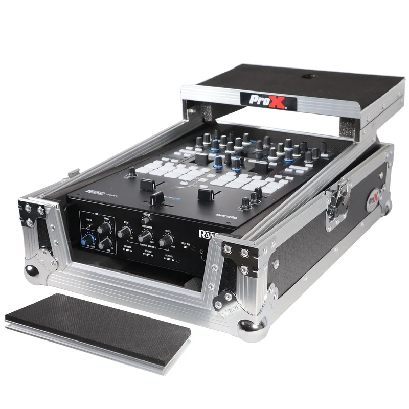ProX Flight Case for Rane Seventy DJ Mixer Road Case | Silver on Black | With Laptop Shelf
