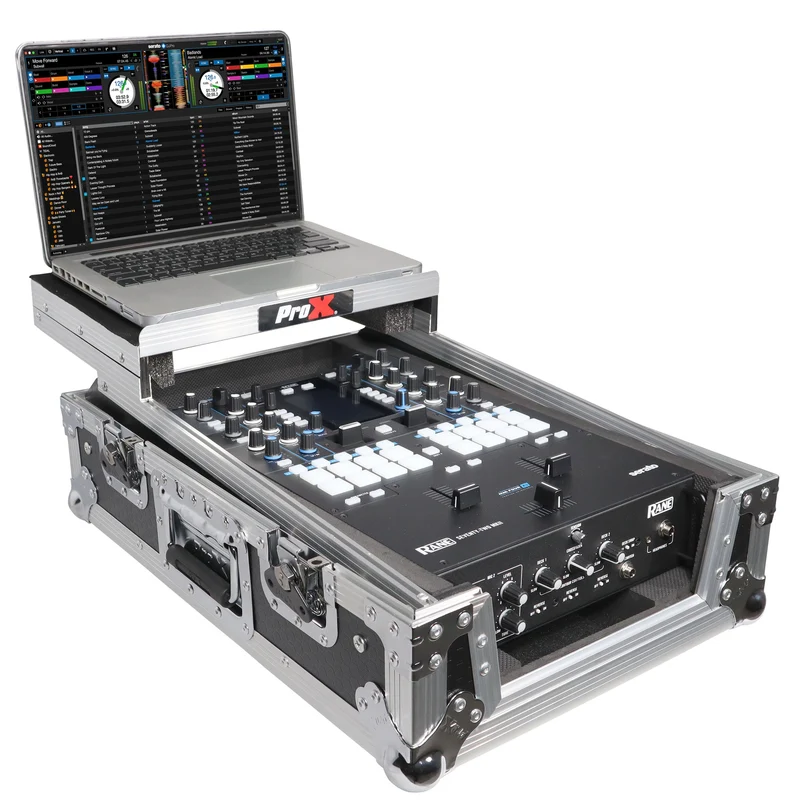 ProX Flight Case for Rane Seventy DJ Mixer Road Case | Silver on Black | With Laptop Shelf