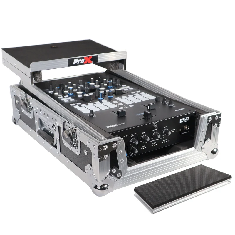 ProX Flight Case for Rane Seventy DJ Mixer Road Case | Silver on Black | With Laptop Shelf