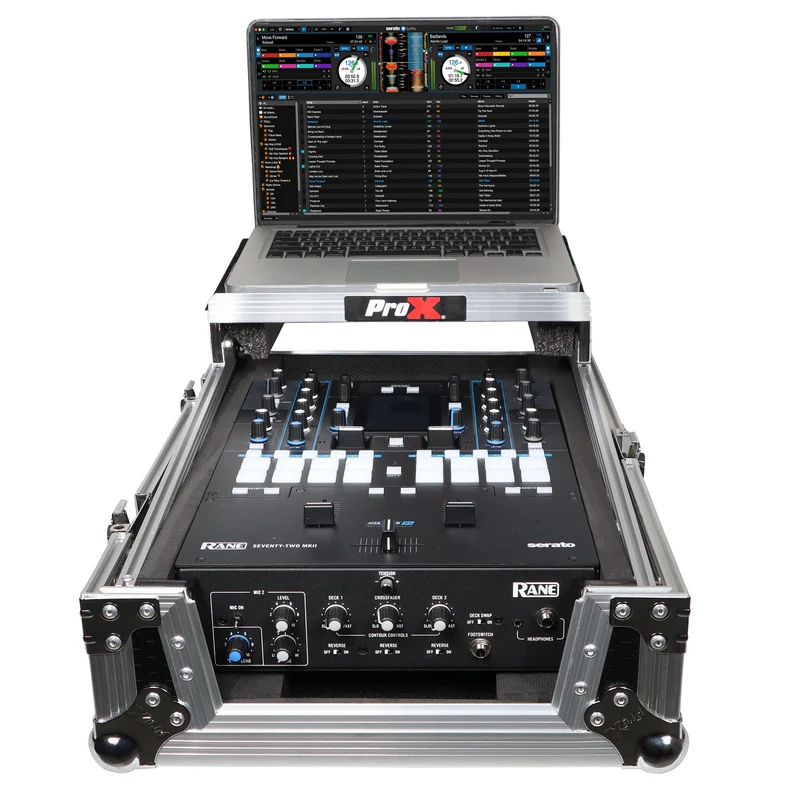 ProX Flight Case for Rane Seventy DJ Mixer Road Case | Silver on Black | With Laptop Shelf