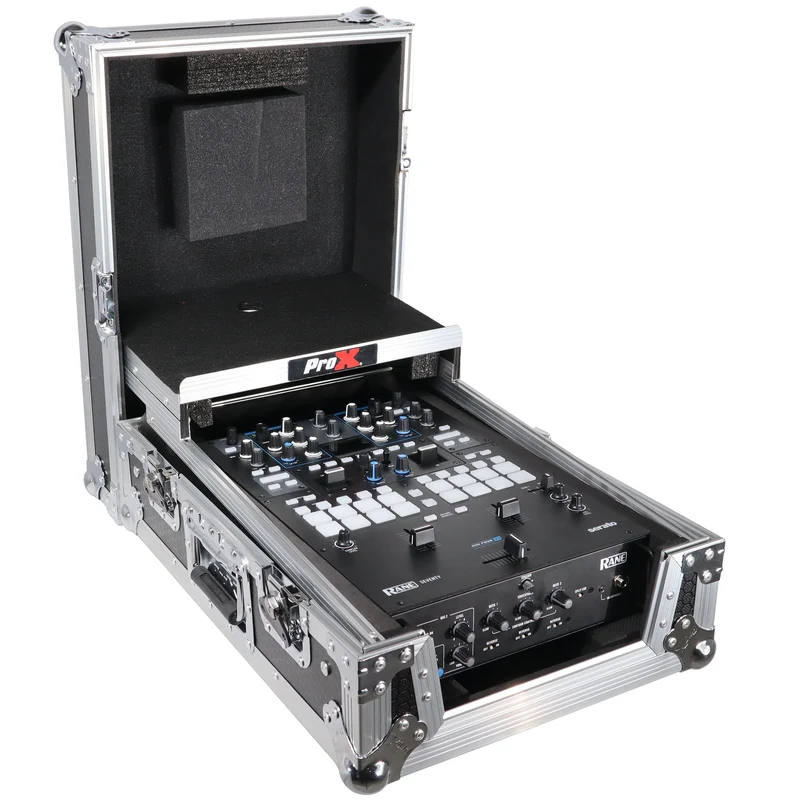 ProX Flight Case for Rane Seventy DJ Mixer Road Case | Silver on Black | With Laptop Shelf