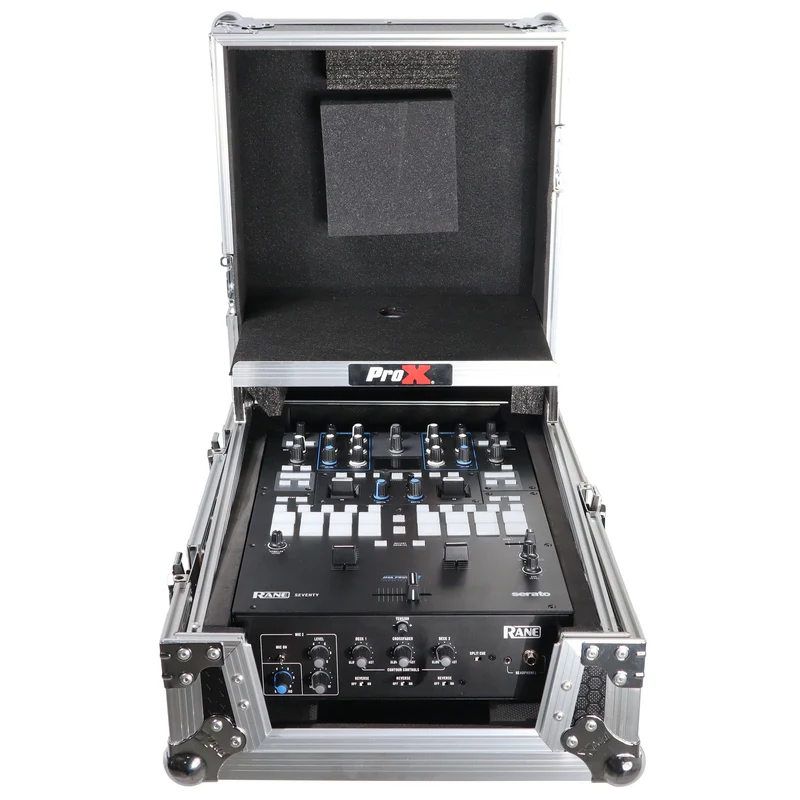 ProX Flight Case for Rane Seventy DJ Mixer Road Case | Silver on Black | With Laptop Shelf