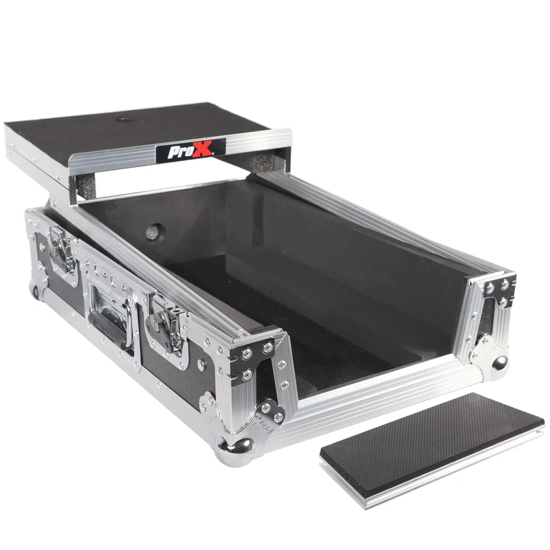 ProX Flight Case for Rane Seventy DJ Mixer Road Case | Silver on Black | With Laptop Shelf