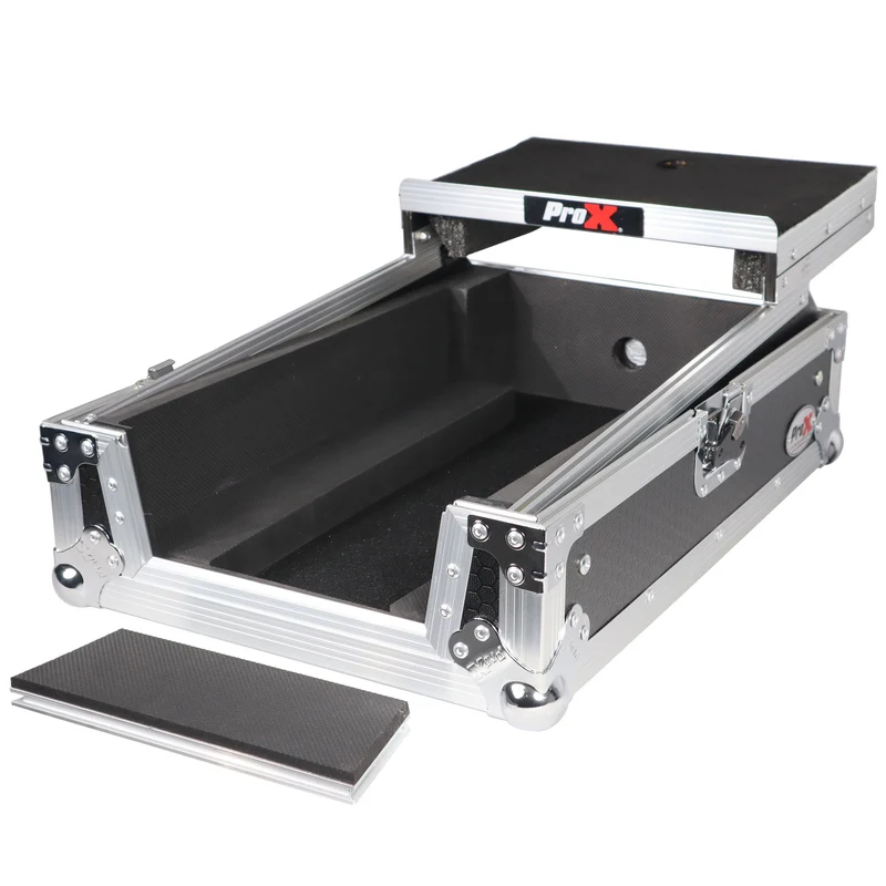 ProX Flight Case for Rane Seventy DJ Mixer Road Case | Silver on Black | With Laptop Shelf