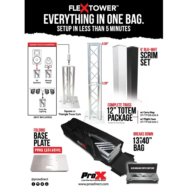 ProX Flex Tower Totem Package Adjustable DJ Truss Totem | Hard Road Case