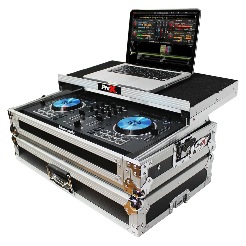 ProX Flight Case for Numark MixTrack Controller with Laptop Shelf | Silver on Black
