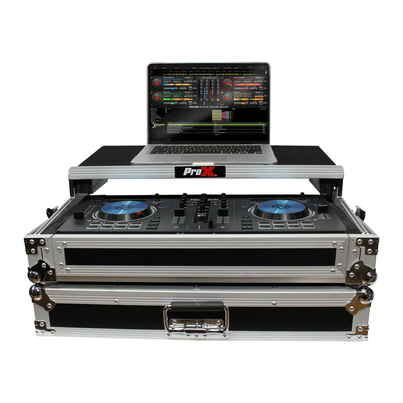 ProX Flight Case for Numark MixTrack Controller with Laptop Shelf | Silver on Black