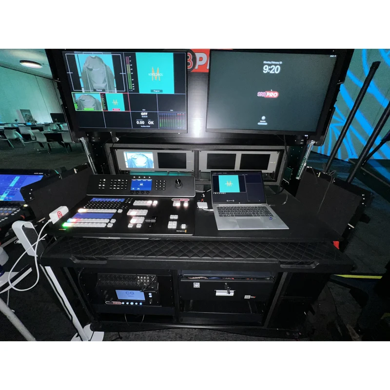 ProX Mobile AV Broadcasting Workstation Case Portable Rack Desk | 2x4U Top + 2x12U Bottom | Black