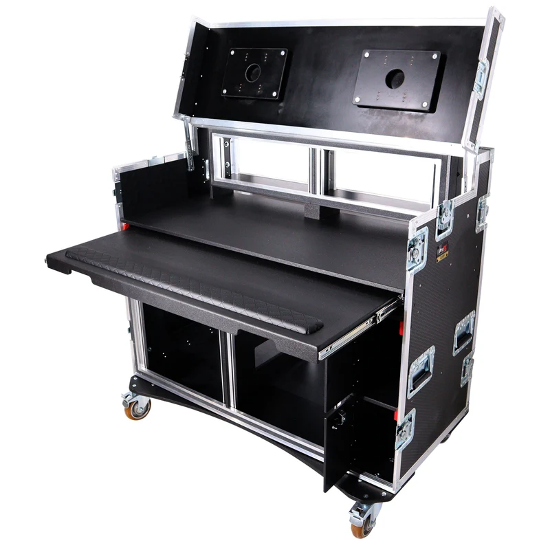 ProX Mobile AV Broadcasting Workstation Case Portable Rack Desk | 2x4U Top + 2x12U Bottom | Silver/Black