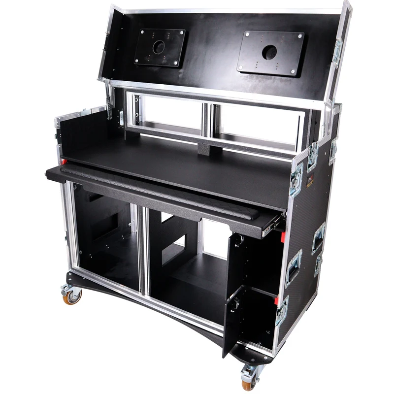 ProX Mobile AV Broadcasting Workstation Case Portable Rack Desk | 2x4U Top + 2x12U Bottom | Silver/Black