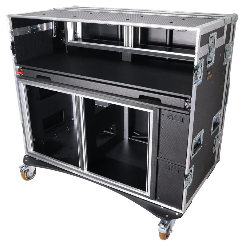 ProX Mobile AV Broadcasting Workstation Case Portable Rack Desk | 2x4U Top + 2x12U Bottom | Silver/Black