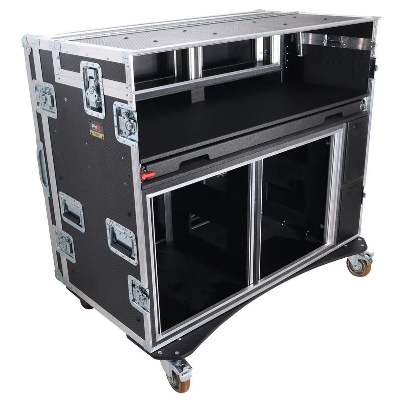 ProX Mobile AV Broadcasting Workstation Case Portable Rack Desk | 2x4U Top + 2x12U Bottom | Silver/Black