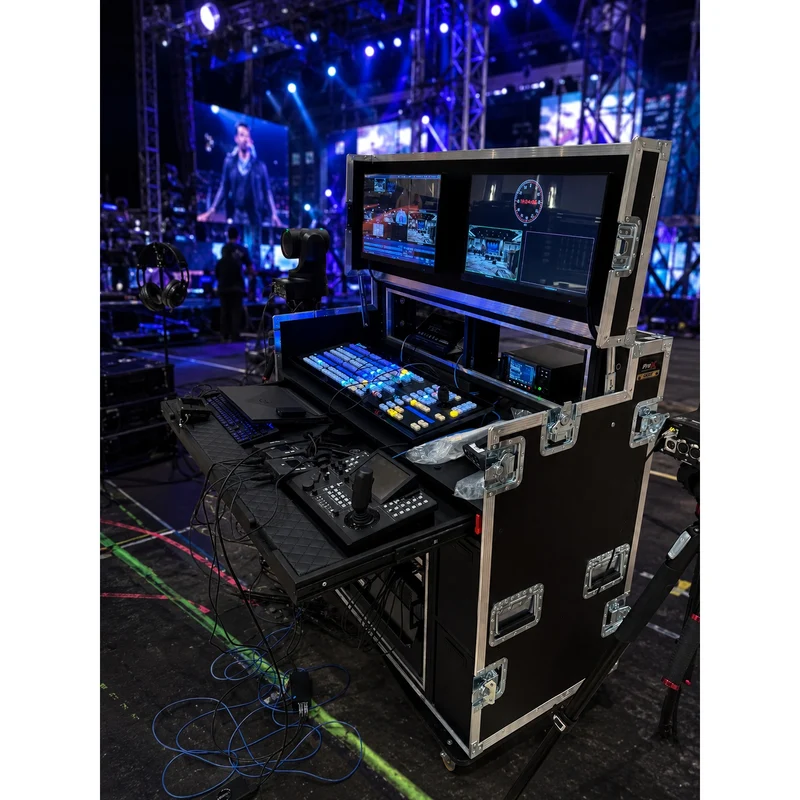 ProX Mobile AV Broadcasting Workstation Case Portable Rack Desk | 2x4U Top + 2x12U Bottom | Silver/Black