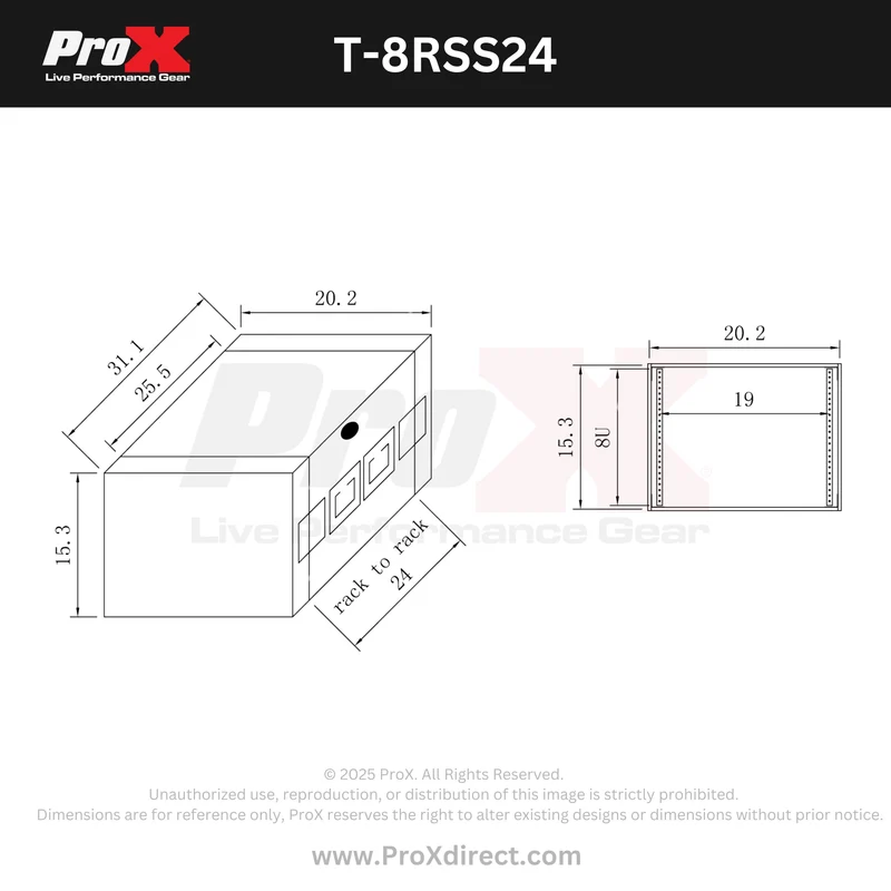ProX T-8RSS24 8U Rack Mount ATA Flight Case 24 Inch Depth