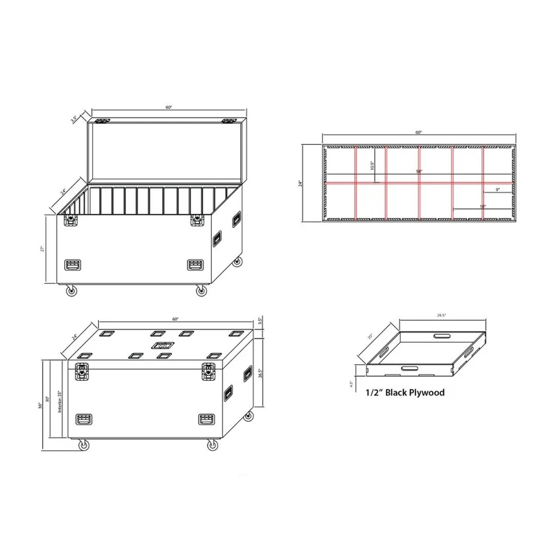 ProX TruckPax Utility Case ATA Road Case With Casters and Dividers | 24"x60"x36"