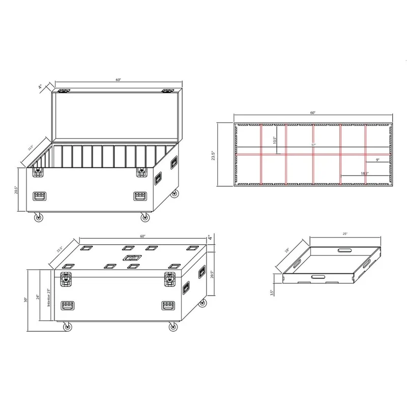 ProX TruckPax Utility Case ATA Road Case With Casters and Dividers | 24"x60"x30"