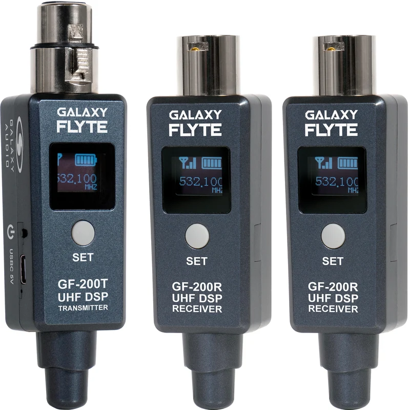Galaxy Audio FLYTE Wireless System UHF XLR Plug-On | 500-523 MHz (CODE A) | With 1 Transmitter, 2 Receivers