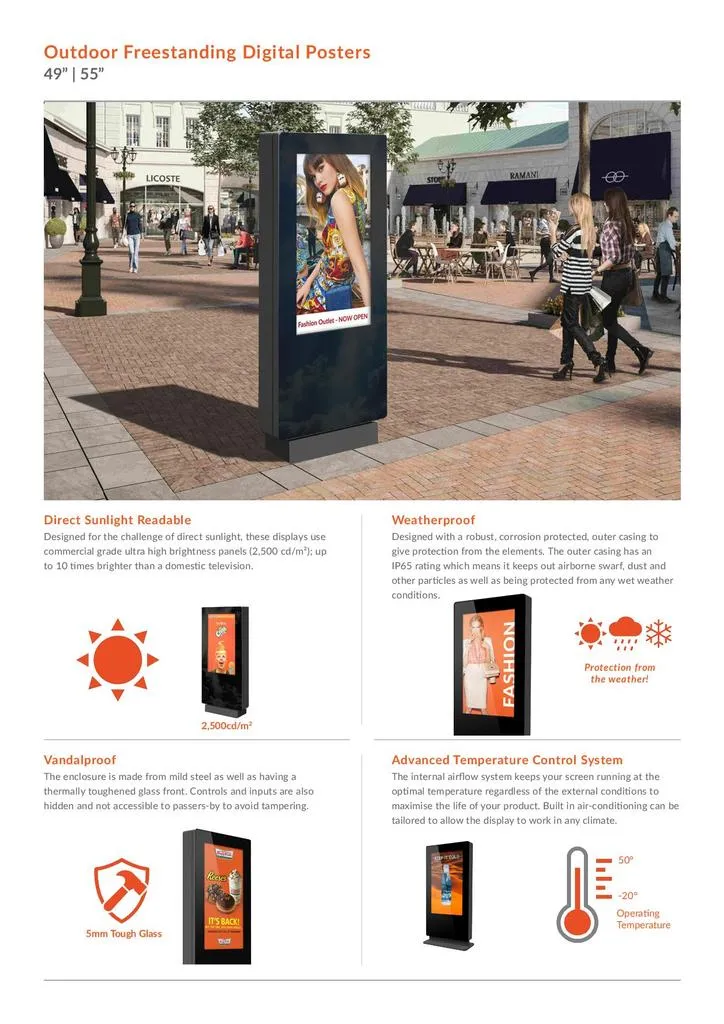 Digitale Outdoor-Stele 43–86 Zoll – wetterfestes Werbedisplay mit CMS