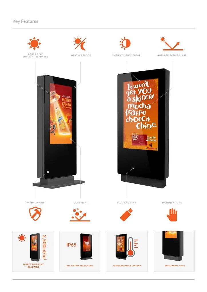 Digitale Outdoor-Stele 43–86 Zoll – wetterfestes Werbedisplay mit CMS
