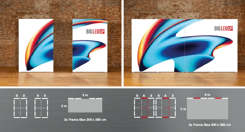 LED Textil-Spannrahmen in verschiedene Breiten, inkl. Textildruck