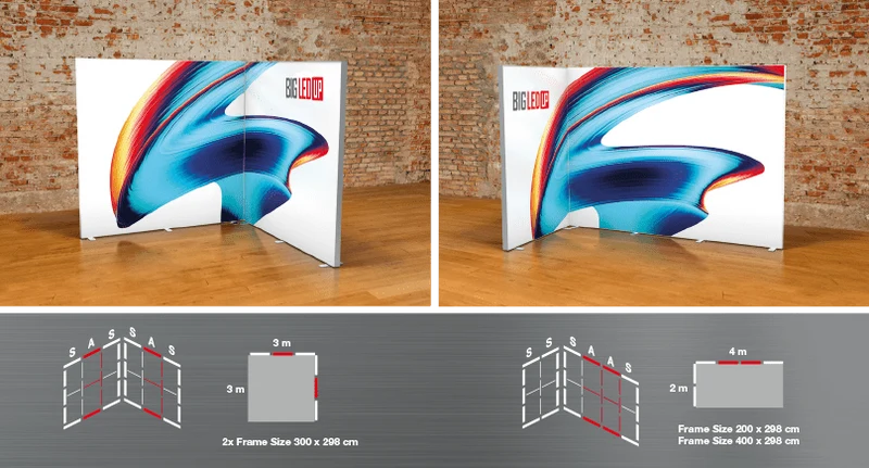 LED Textil-Spannrahmen in verschiedene Breiten, inkl. Textildruck