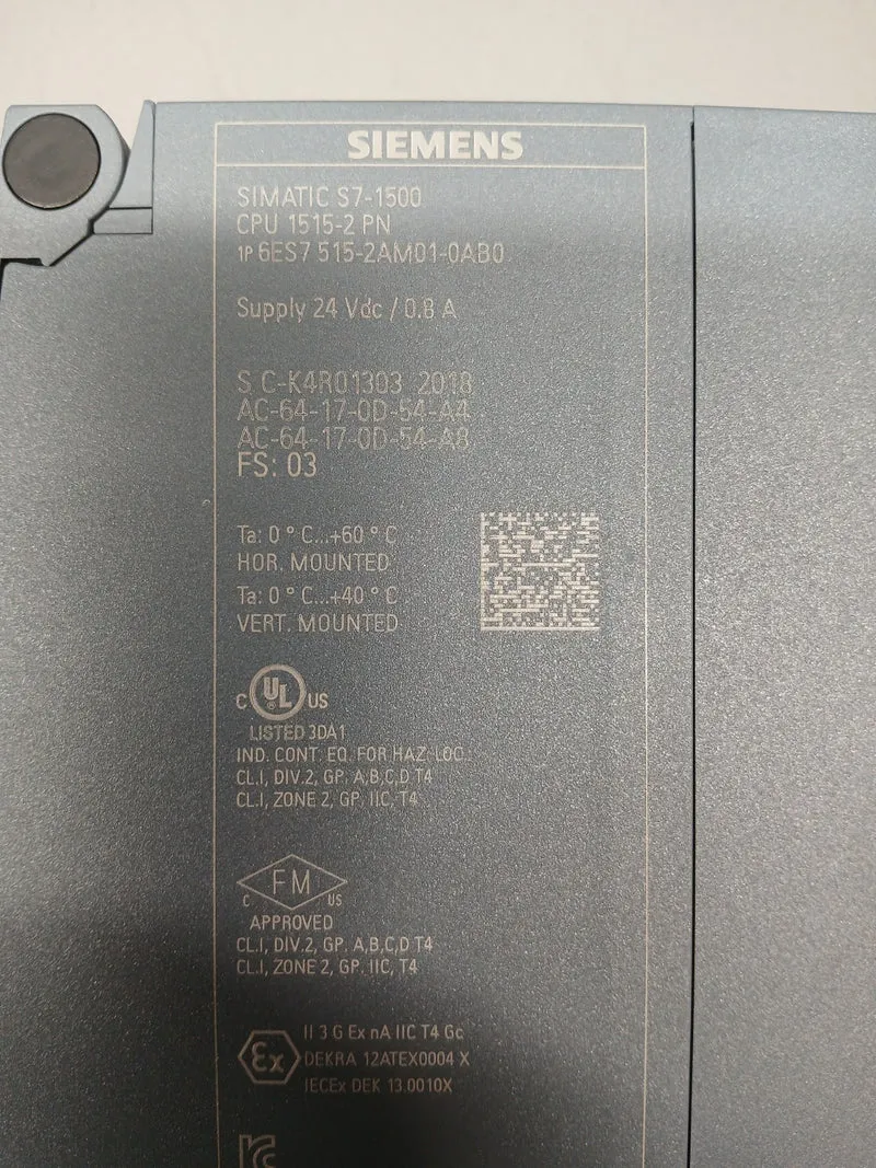 Siemens SIMATIC S7-1500 CPU 1515-2 PN 1P 6ES7 515-2AM01-0AB0