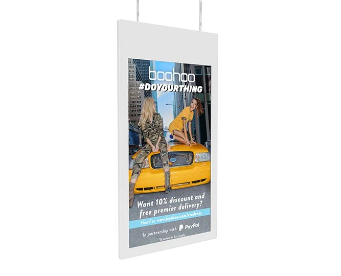 Doppelseitiges Schaufenster-Display 32–75 Zoll – hängender Werbebildschirm für Front- und Innenwerbung
