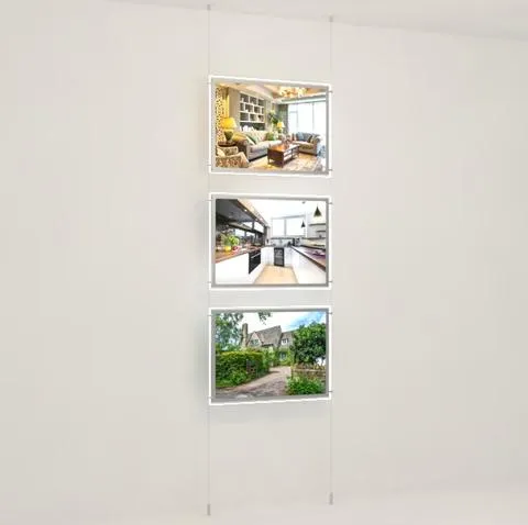 Seilsystem LED Acryl- Werbetafeln Querformat DIN A2 mit seitlicher Befestigung