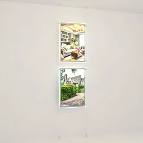 LED Posterhalter DIN A2 Hochformat mit frontaler Befestigung