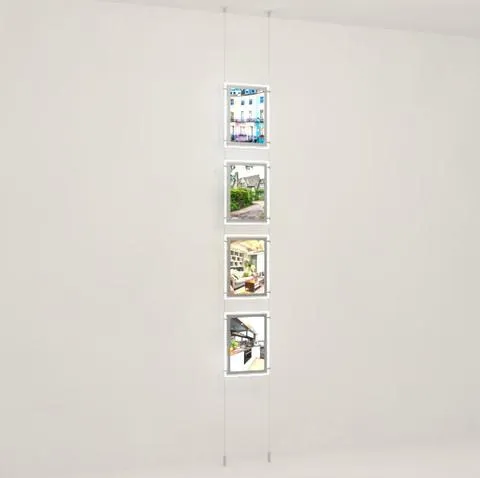 Seilsystem mit doppelseitigen LED Postertaschen DIN A4, mit seitlicher Befestigung