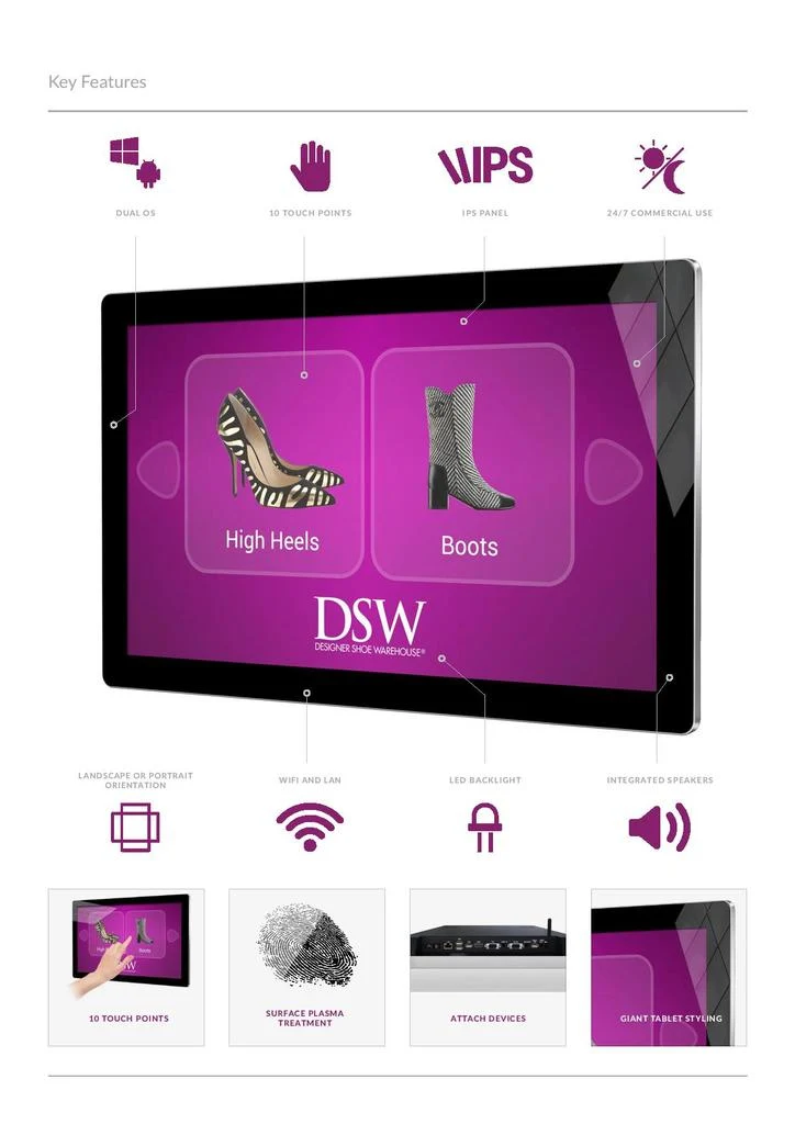 MultiTouch Android- Werbebildschirm für Bodenständer, Decken- oder Wandhalterung, 22" - 55"