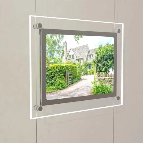 Led Acryltasche Schaufenster Display DIN A4 Querformat mit frontaler Befestigung