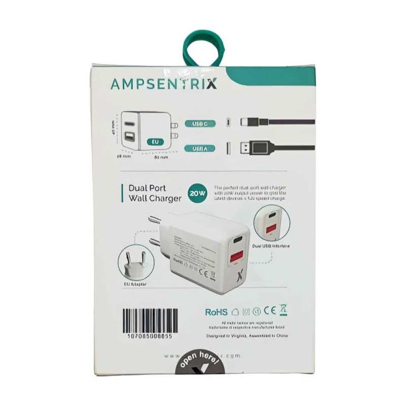 Ampsentrix 20W Dual-Netzteil USB-C & USB-A Schnellladegerät